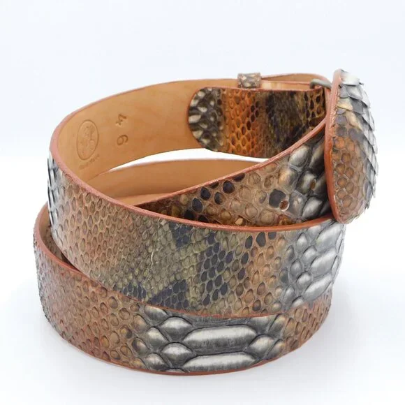 Los Altos Python Skin Cowboy Belt | Rustic Cognac |Oval Python Buckle | EUC | 46 - Picture 4 of 11